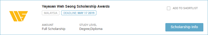 Yayasan Wah Seong Scholarship